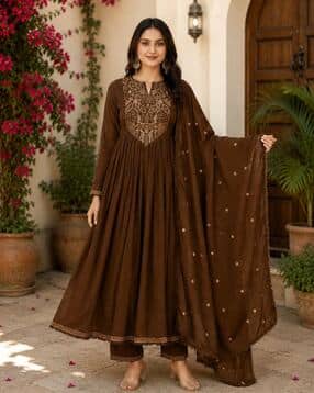 indie picks Women Embroidered Anarkali Kurta with Pants & Dupatta-picture-19