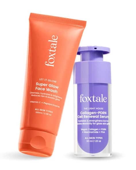 FOXTALE Set of 2  Glow & Brighten Duo Face Wash + Collagen-PDRN Cell Renewal Serum Combo