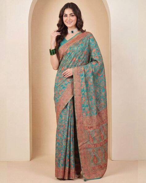 Ri-wah Women Floral Print Dola Silk Saree with Tassels