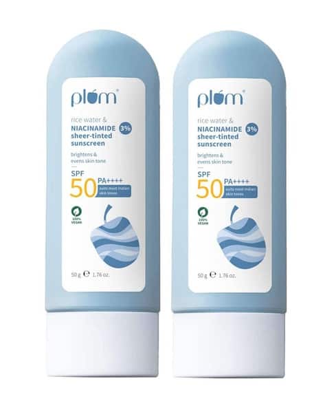 Plum Set of 2 Rice Water & 3 Niacinamide Sheer-tinted SPF 50 PA+ Sunscreen Universal Tint Combo