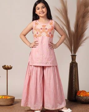kidsflower Girls Embroidered 2-Piece Kurta & Palazzo Set-picture-25