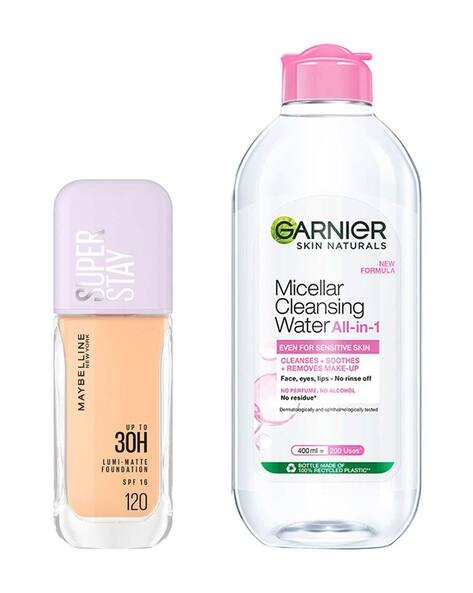 Maybelline New York Set of 2 Super Stay Lumi-Matte Liquid Foundation 120 + Garnier Micellar Water Combo