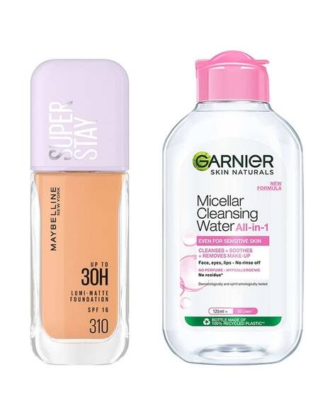 Maybelline New York Super Stay Lumi-Matte Liquid Foundation 310 + Garnier Micellar Water Combo