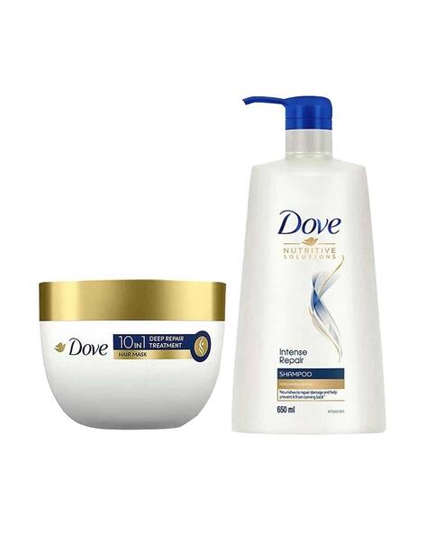 DOVE Set of 2 Hair Therapy Intense Repair Shampoo + 10 In 1 Deep Repair Treatment Hair Mask Combo