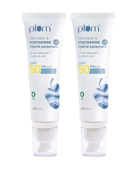 Plum Set of 2 2 Niacinamide & Rice Water SPF 50 PA+++ Sunscreen Fades Tan Combo