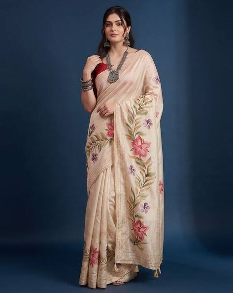 Saree mall Floral Print Tussar Silk Saree