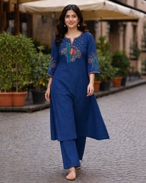 Women Embroidered A-Line Kurta Set-image-17