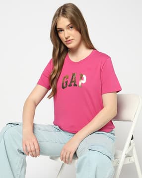 gap Women Foil Print Slim Fit Round-Neck T-Shirt-picture-30