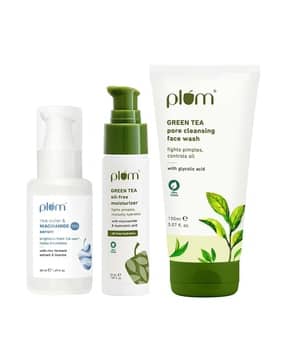 Set of 3 Green Tea Face Wash Serum and Moisturizer Trio with SPF 50 PA+++ for Acne Prone Skin-image-39