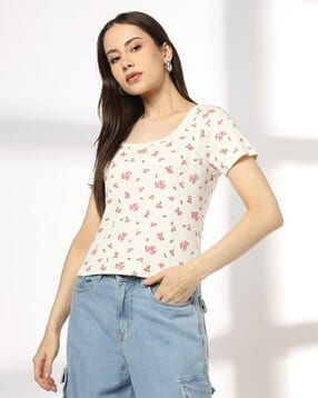 rio Women Floral Print Slim Fit Round-Neck T-Shirt-picture-29