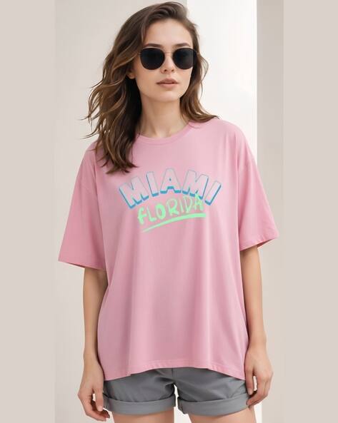 SMARTEES Women Typographic Oversized Crew-Neck T-Shirt
