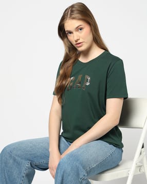 Women Foil Print Slim Fit Round-Neck T-Shirt-image-20