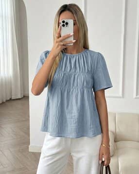 buda jeans co Women Smocked Regular Fit Round-Neck Top-picture-44