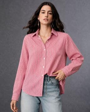 Women Relaxed Fit Striped Shirt-image-13
