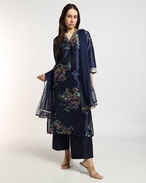 svrnaa by azorte Floral Printed A-Line Kurta Suit Set-picture-20