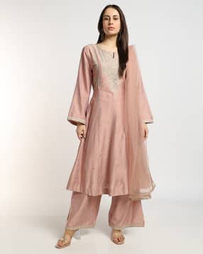 svrnaa by azorte Embroidered Flared Kurta Suit Set-picture-24