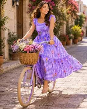 buda jeans co Women Checked Square-Neck Fit & Flare Dress-picture-30