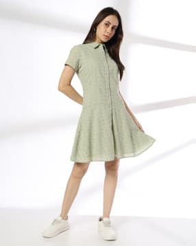 Women Schiffli Embroidered Shirt Dress-image-12
