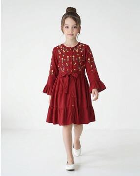 bella moda Girls Embroidery Fit and Flare Dress-picture-45