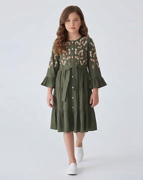 bella moda Girls Embroidery Fit and Flare Dress-picture-12