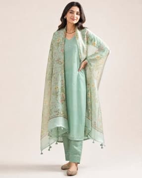 nyrika Women Embroidered 3-Piece Straight Kurta Set-picture-34
