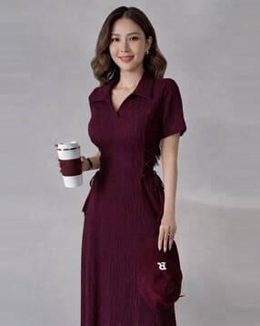 xqsee Women Shirt-Collar A-Line Maxi Dress-picture-9