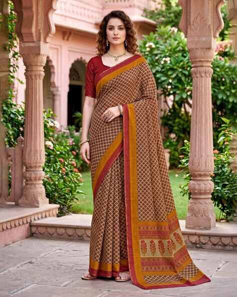 FASHION PETALS Women Checked Printed Cotton Saree