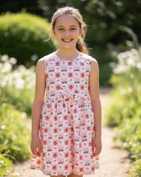 Girls Graphic Print Fit & Flare Dress-image-11