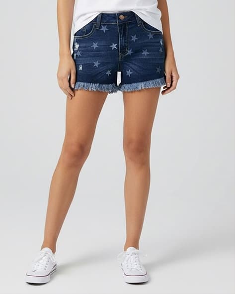 Lulu & Sky Women Washed Low-Rise Denim Shorts