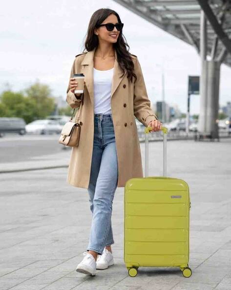 TEAKWOOD LEATHERS Unisex Lime Green Hard Shell Trolley Bag | Color-Matched 360° Spinner Wheels | Polypropylene Lightweight Travel Luggage