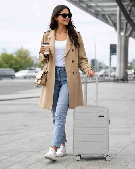 TEAKWOOD LEATHERS Unisex Silver Hard Shell Trolley Bag | Color-Matched 360° Spinner Wheels | Polypropylene Lightweight Travel Luggage