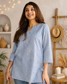svaraa Women Striped Relaxed Fit V-Neck Tunic-picture-43