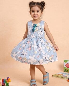 v-mart Girls Printed Round-Neck Fit & Flare Dress-picture-51
