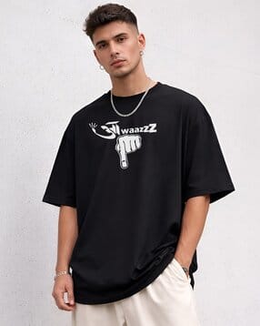 Men Typographic Print Oversized Fit Round-Neck T-Shirt-image-8