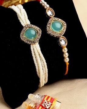 panash Men Set of 2 Stone-Studded Pearl-Beaded Tie-Up Rakhis-picture-40
