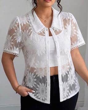 fyre rose Women Embroidered Regular Fit Sheer-Through Shirt-picture-32