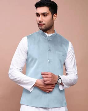 Men Mandarin-Collar Slim Fit Nehru Jacket-image-29