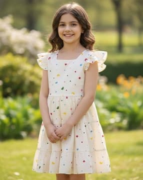 Girls Printed Square-Neck Fit & Flare Dress-image-49