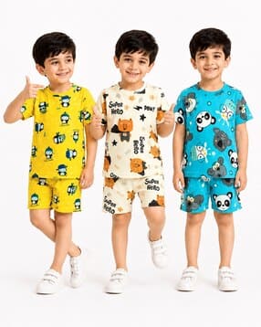 kuchipoo Boys Pack of 3 Printed 2-Piece T-Shirt & Shorts Set-picture-19