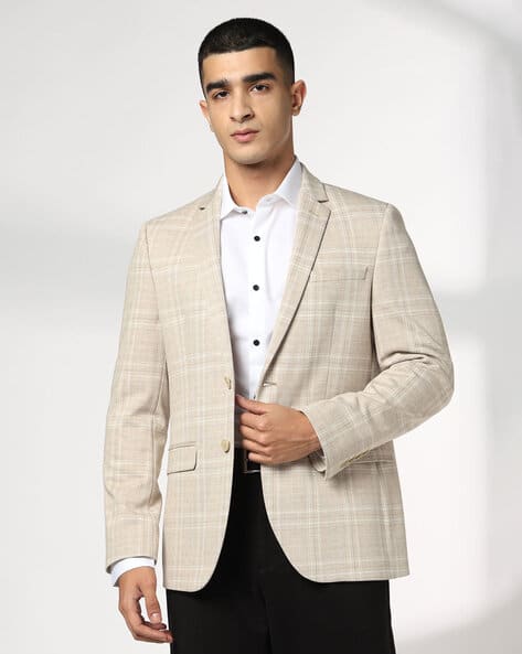 NETPLAY Men Checked Slim Fit Single-Breasted Blazer