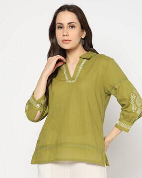 yousta Women Embroidered Regular Fit Shirt Style Top-picture-26