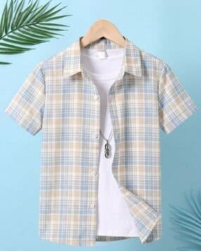 tior Boys Checked Relaxed Fit Shirt with Spread Collar-picture-52