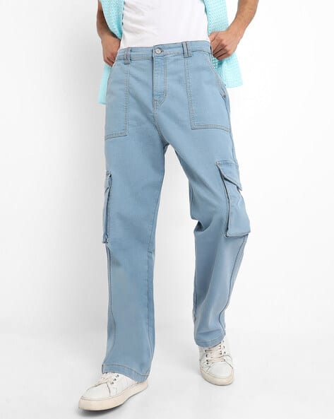 CAHOOT Men Lightly Washed Straight Fit Cargo Jeans