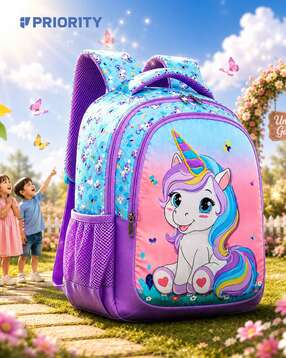 Girls Graphic Print School Backpack-image-46