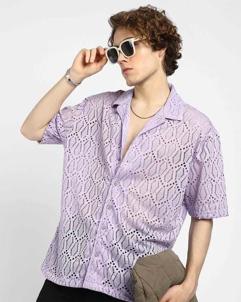 CAHOOT Men Cuban Collar Shirt with Short Sleeves