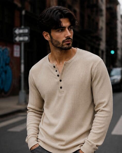 Hoodler Men Regular Fit Henley-Neck T-Shirt