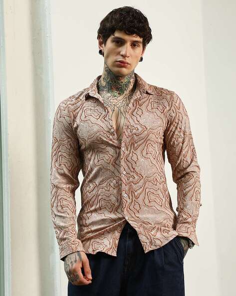 CAHOOT Men Printed Regular Fit Shirt with Cuffed Sleeves