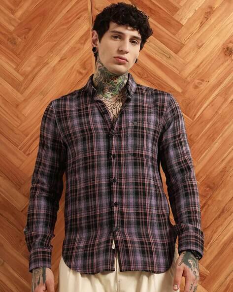 CAHOOT Men Checked Regular Fit Shirt with Cuffed Sleeves