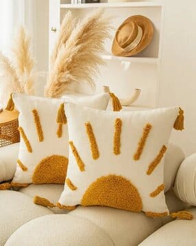 bungalow & beyond Pack of 2 Sun Tufted Cotton Cushion Covers 18" x 18"-picture-42