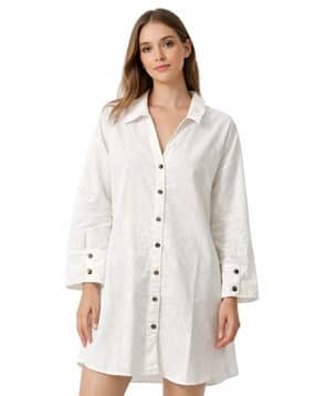 nobarr Women Linen Shirt Dress with Spread-Collar-picture-13